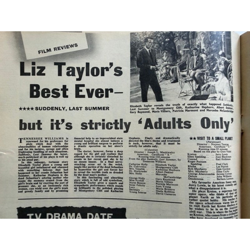 Scarce 1960 UK Elizabeth Taylor Magazine Suddenly Last Summer, National Velvet, Little Women, Cleopatra, Virginia Wolf Cat on a Hot Tin Roof