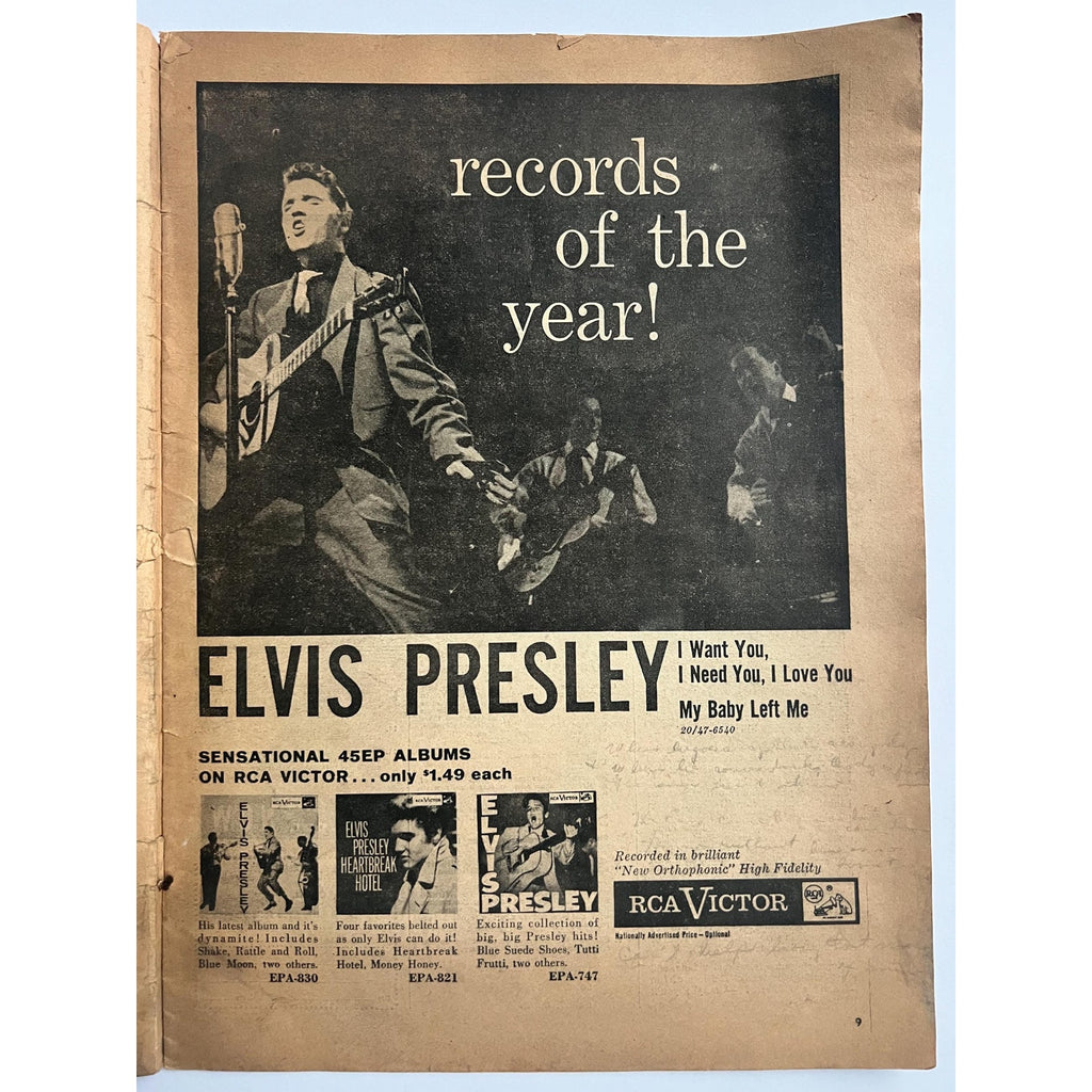 Rare, Original October 1956 Song Hits Magazine with Elvis Presley on the Cover, TCB, The King, Rock n Roll, Graceland, Hound Dog, Rockabilly