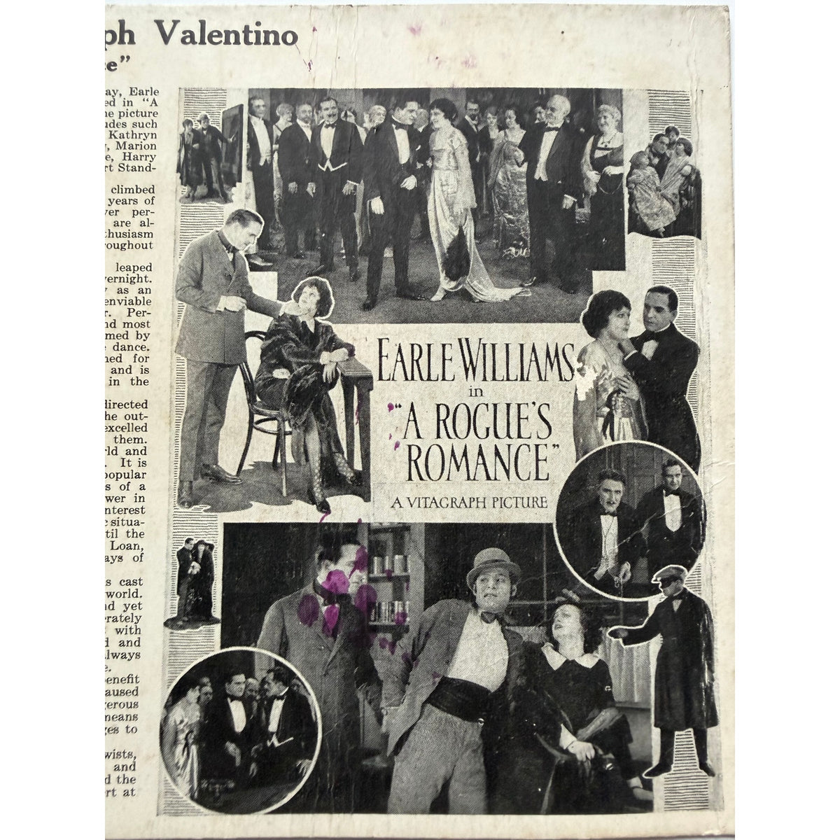 Very Rare Promotional 1922 Vitagraph Rouge's Romance Rudolph Valentino Hollywood, Sheik, Blood and Sand, Four Horsemen of the Apocalypse