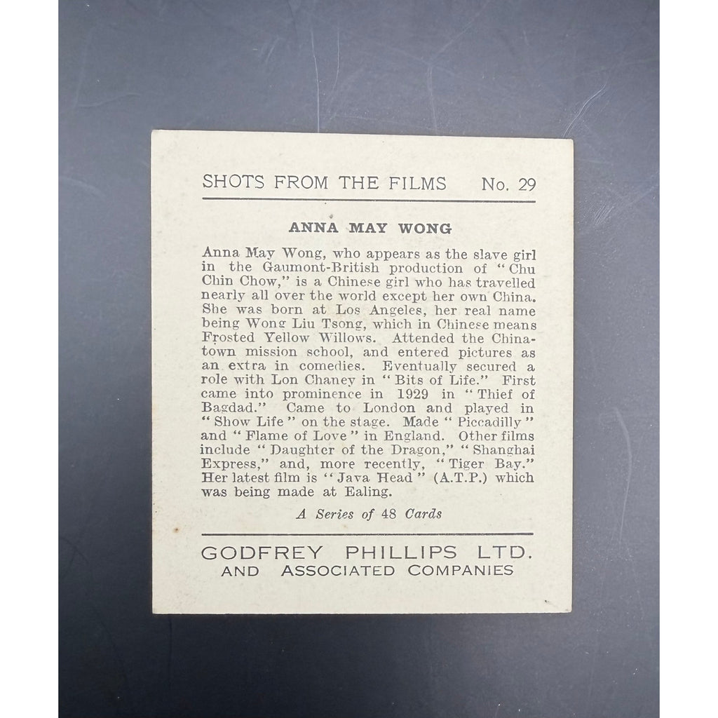 1934 Godfrey Phillips Anna May Wong Card Shots from the Films Chu Chin Chow, Daughter of the Dragon, Their of Bagdad, Mayfair Mannequin