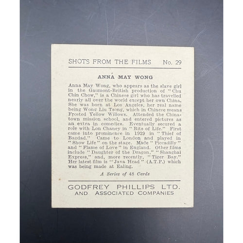 1934 Godfrey Phillips Anna May Wong Card Shots from the Films Chu Chin Chow, Daughter of the Dragon, Their of Bagdad, Mayfair Mannequin