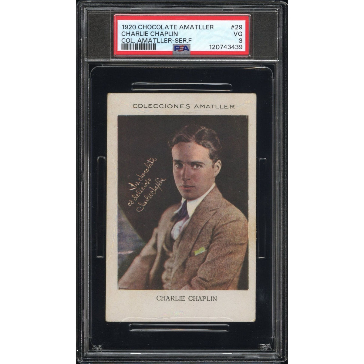 RARE 1920 Chocolate Amatller Charlie Chaplin PSA 3 Highest Grade Series F #29 The Kid, Modern Times, City Lights, Gold Rush, Little Tramp