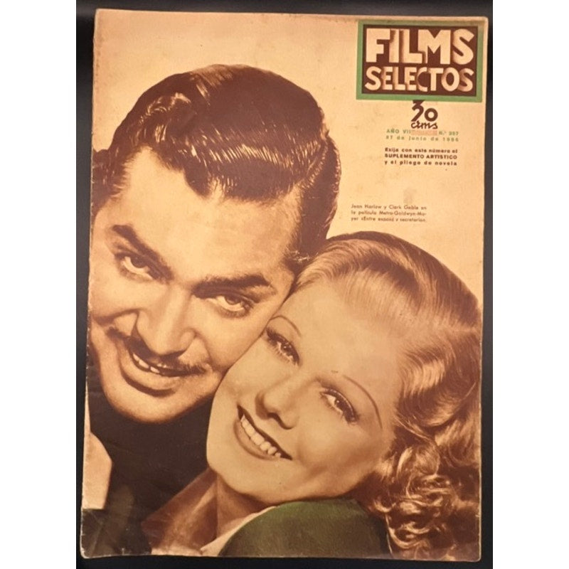 RARE Spanish 1936 Clark Gable Jean Harlow Movie Magazine, Film Selectos, Wife vs. Secretary, Dinner at Eight, Saratoga