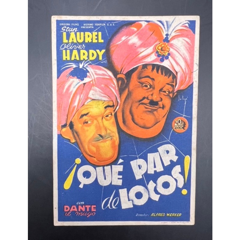 1942 Spanish Laurel and Hardy Movie Herald Handout A Haunting We Will Go, A Fine Mess, Pardon Us, Bonnie Scotland, Beau Hunks, Hollywood