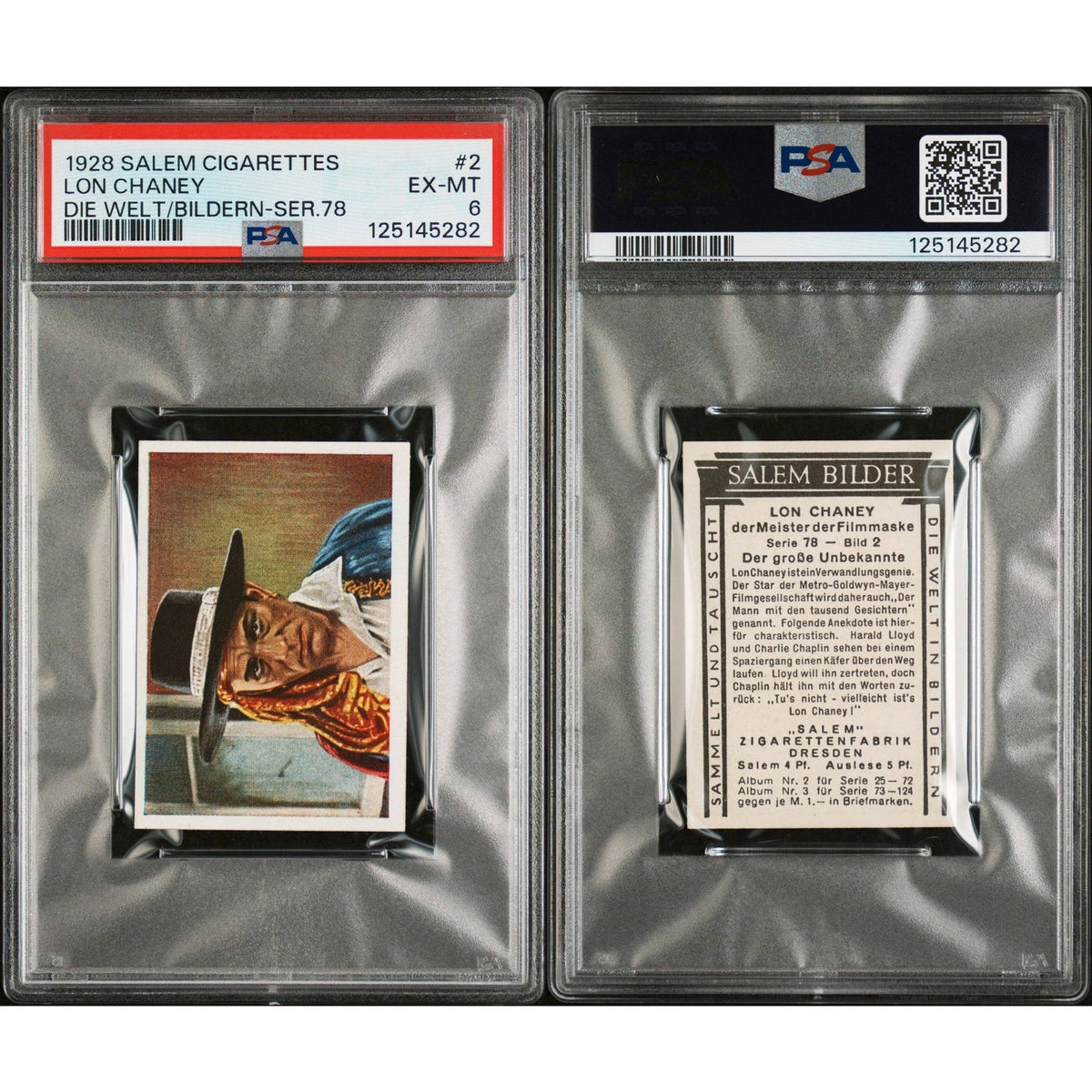 1928 Salem Cigarettes Lon Chaney PSA 6 EX-MT Phantom of the Opera, The Unknown, Hunchback of Notre Dame, London After Midnight