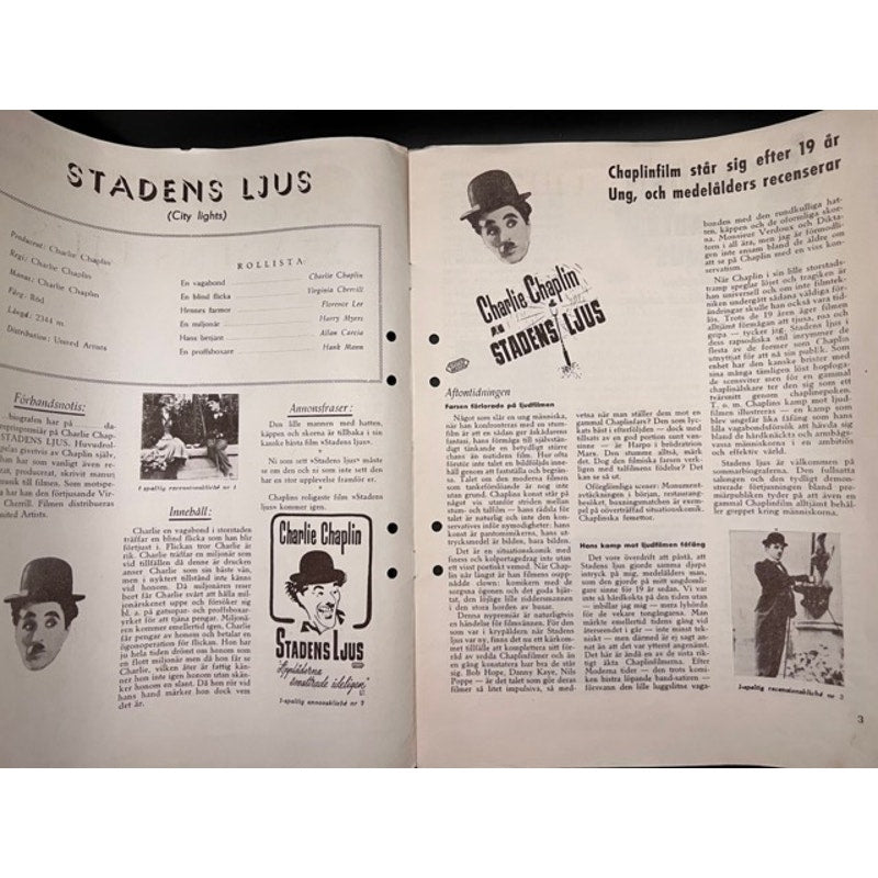 UBER RARE Swedish 1950 Charlie Chaplin Press Book City Lights Charles Chaplin, Hollywood, Promotional, Gold Rush, The Kid, Modern Times