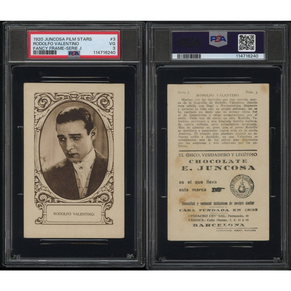 1920 Juncosa Film Stars Rudolph Valentino PSA 3 Only 1 Graded Blood and Sand Chocolate Card Sheik Rodolfo Valentino Great Lover