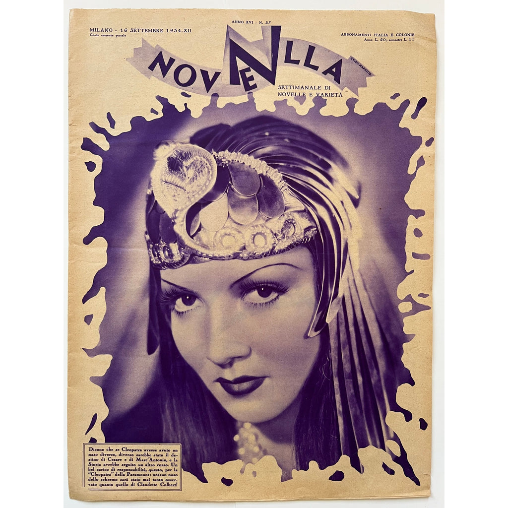 RARE Gorgeous 1934 Italian Claudette Colbert Cleopatra Magazine, Boom Town, Zaza, It Happened One Night, Bride for Sale, Hollywood