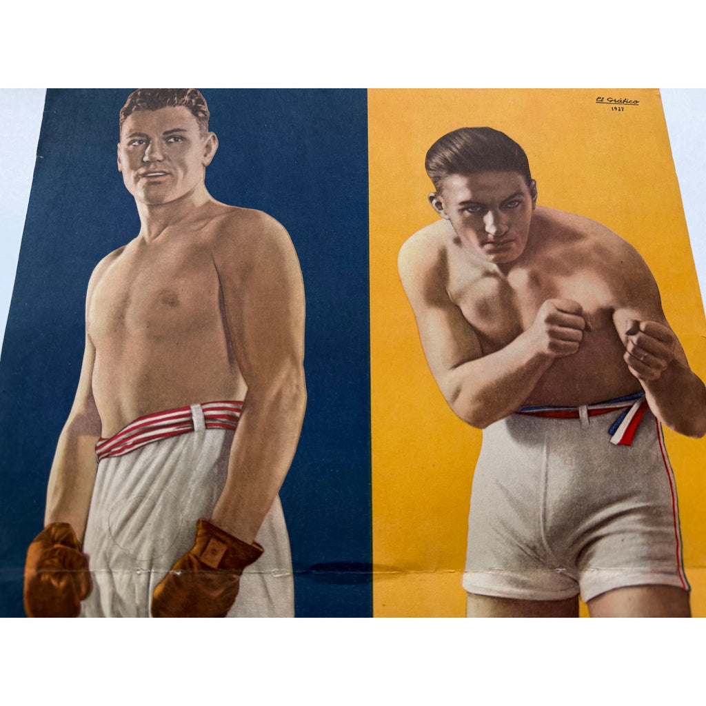RARE 1937 Jack Dempsey Georges Carpentier Poster Mag Fold Out Manassa Mauler, Boxing, Heavyweight Champion of the World