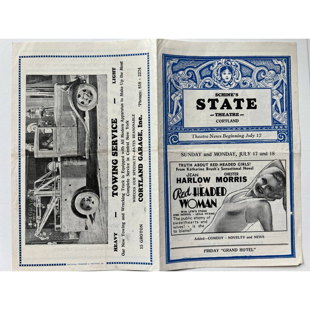 RARE 1932 Jean Harlow Movie Program Red Headed Woman, Grand Hotel, Fairbanks, Garbo, Barrymore, Dinner at Eight, Saratoga, Hollywood