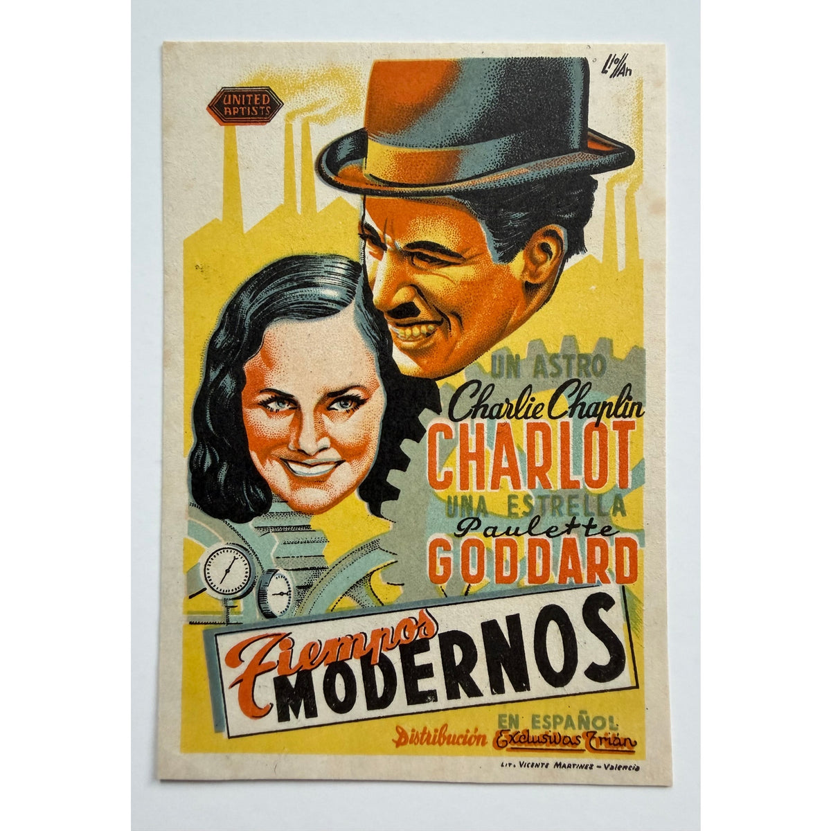 Rare Spanish Charlie Chaplin Movie Herald Handbill, Paulette Goddard, Modern Times, City Lights, Gold Rush, The Kid, A Dogs Life