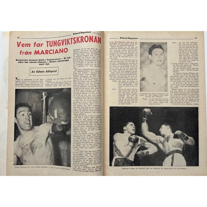 RARE Excellent 1953 Swedish Rekord Journal Rocky Marciano Magazine Boxing, Heavyweight Champ, Rock from Brockton