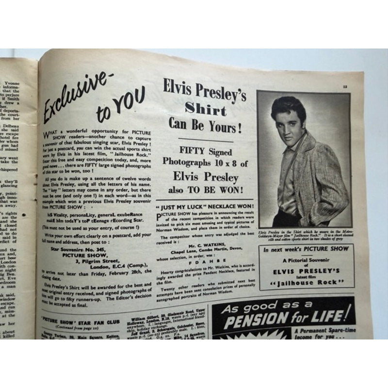 2 UK 1957-58 Picture Show Elvis Presley Magazine Graceland Hollywood King Creole, Jailhouse Rock, Love Me Tender, Rockabilly