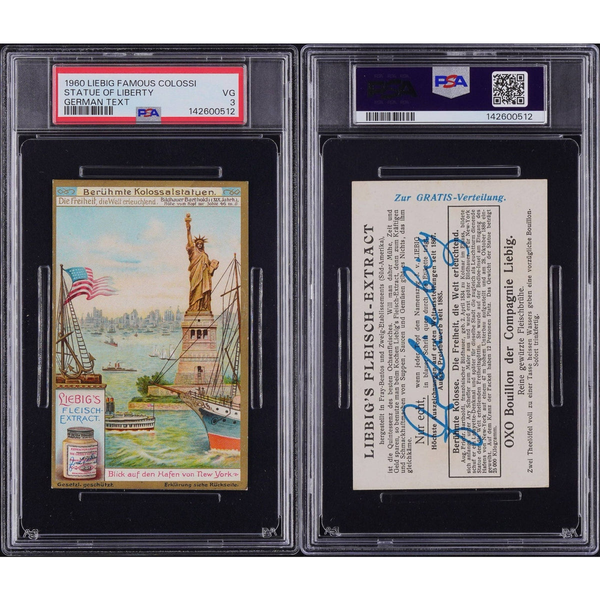 RARE German 1906 Liebig Famous Colossi Statue of Liberty Card Only 5 Graded! New York Harbor, Lady Liberty