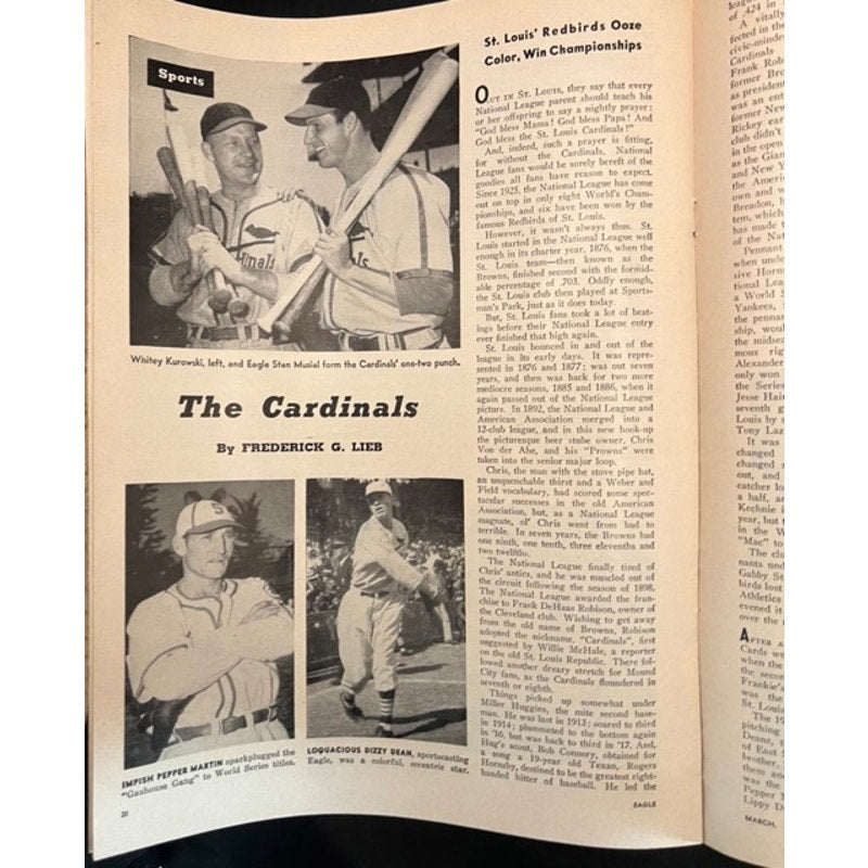 Very RARE 1949 Eagle Stan Musial Magazine, St. Louis Cardinals, Baseball, Stan the Man, MLB, HOF, Cards
