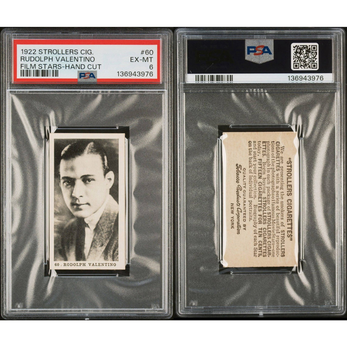 RARE 1922 Strollers Rudolph Valentino Tobacco Card Strip Card 60 Highest Grade! The Sheik, Blood and Sand, Four Horsemen of the Apocalypse