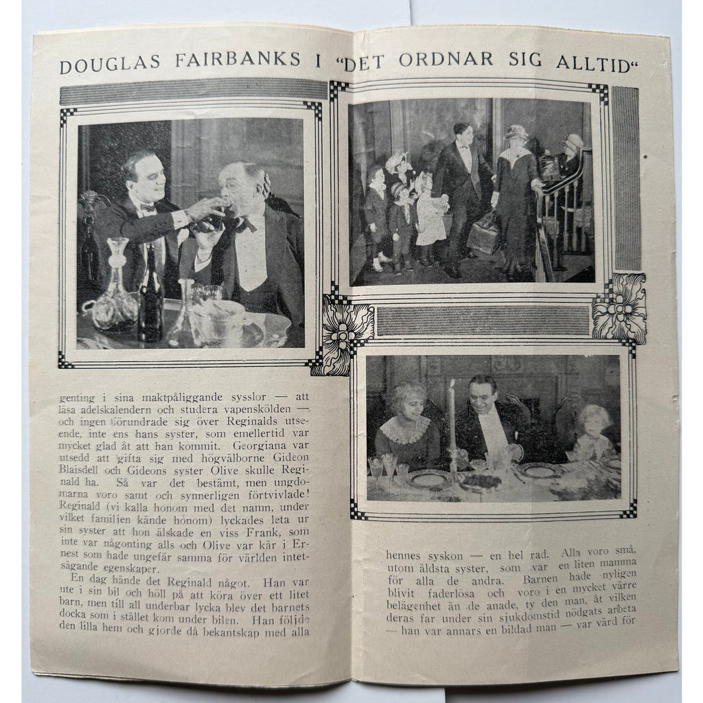 RARE Swedish 1919 Douglas Fairbanks Program, When the Clouds Roll By, Hollywood, Thief of Bagdad, Mark of Zorro, Three Musketeers Robin Good