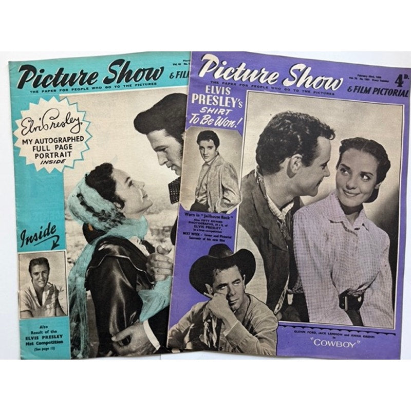 2 UK 1957-58 Picture Show Elvis Presley Magazine Graceland Hollywood King Creole, Jailhouse Rock, Love Me Tender, Rockabilly