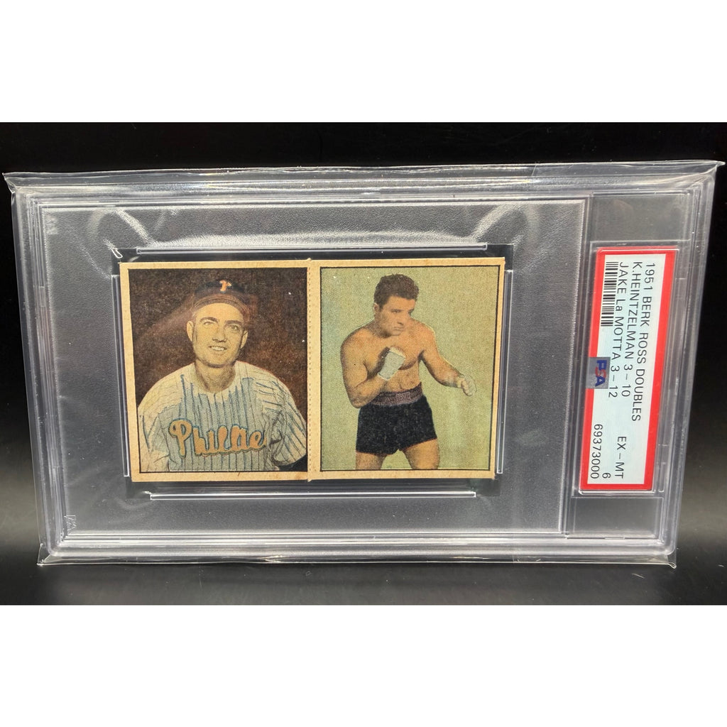 1951 Berk Ross Jake LaMotta Card PSA 6 Ken Heintzelman, Philadelphia Phillies, Raging Bull, MLB, Bronx Bull, Middleweight Champion, Boxing Card