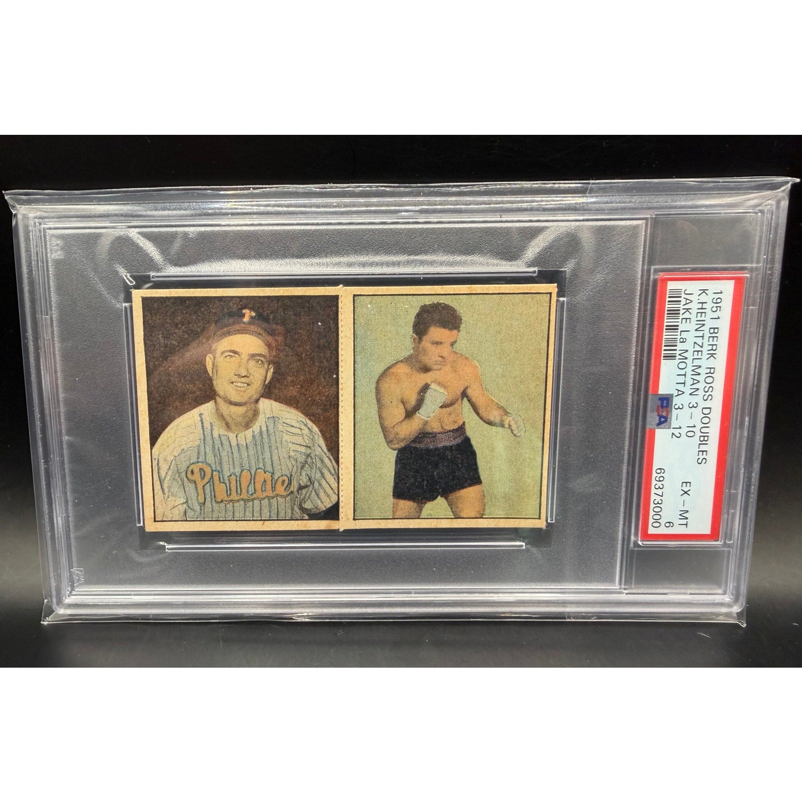 1951 Berk Ross Jake LaMotta Card PSA 6 Ken Heintzelman, Philadelphia Phillies, Raging Bull, MLB, Bronx Bull, Middleweight Champion, Boxing Card