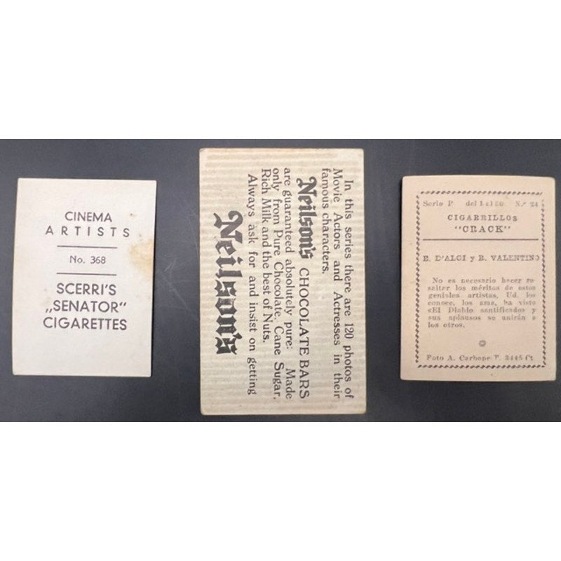 3 Rare 1920's Rudolph Valentino Tobacco Cards Cigarette Cards Strip Card Rudy