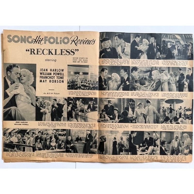 1935 Song Hit Folio William Powell Jean Harlow Movie Magazine Reckless Hollywood