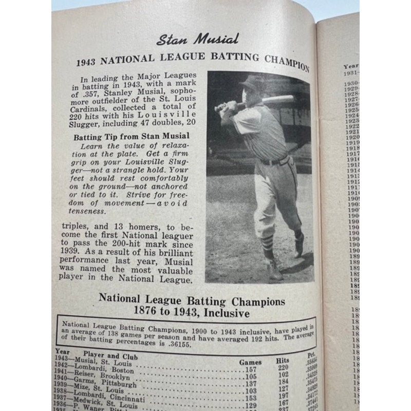 1944 Famous Slugger Year Book Stan Musial Rookie Magazine St. Louis Cardinals, Stan the Man, Babe Ruth, Ty Cobb, Louisville Slugger