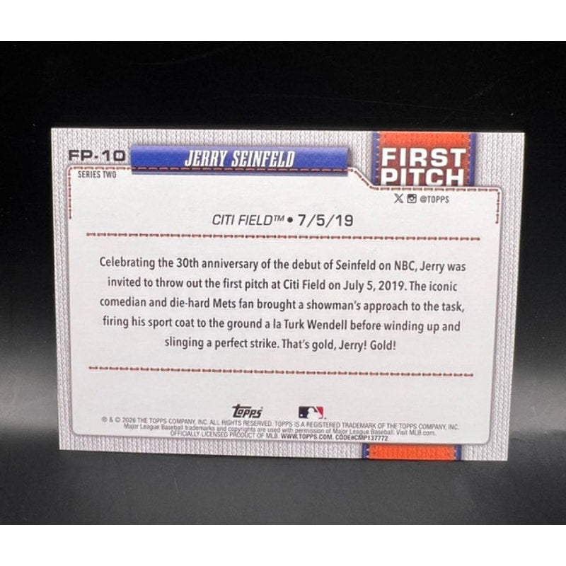 Rainbow Foil 2026 Topps Series 2 Jerry Seinfeld First Pitch FP-10 New York Mets, Newman, Kramer, Larry David