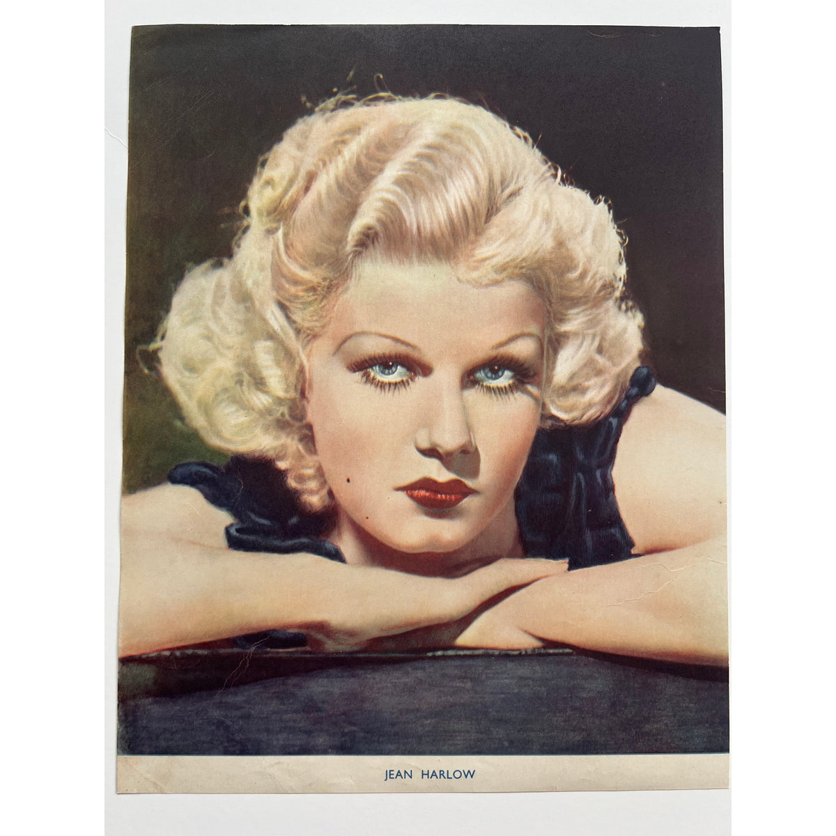 RARE Color 1930s Clark Gable Jean Harlow Fan 8.25 x 10.5 Photo/Page Hollywood, Saratoga, Red Dust, Wife vs. Secretary