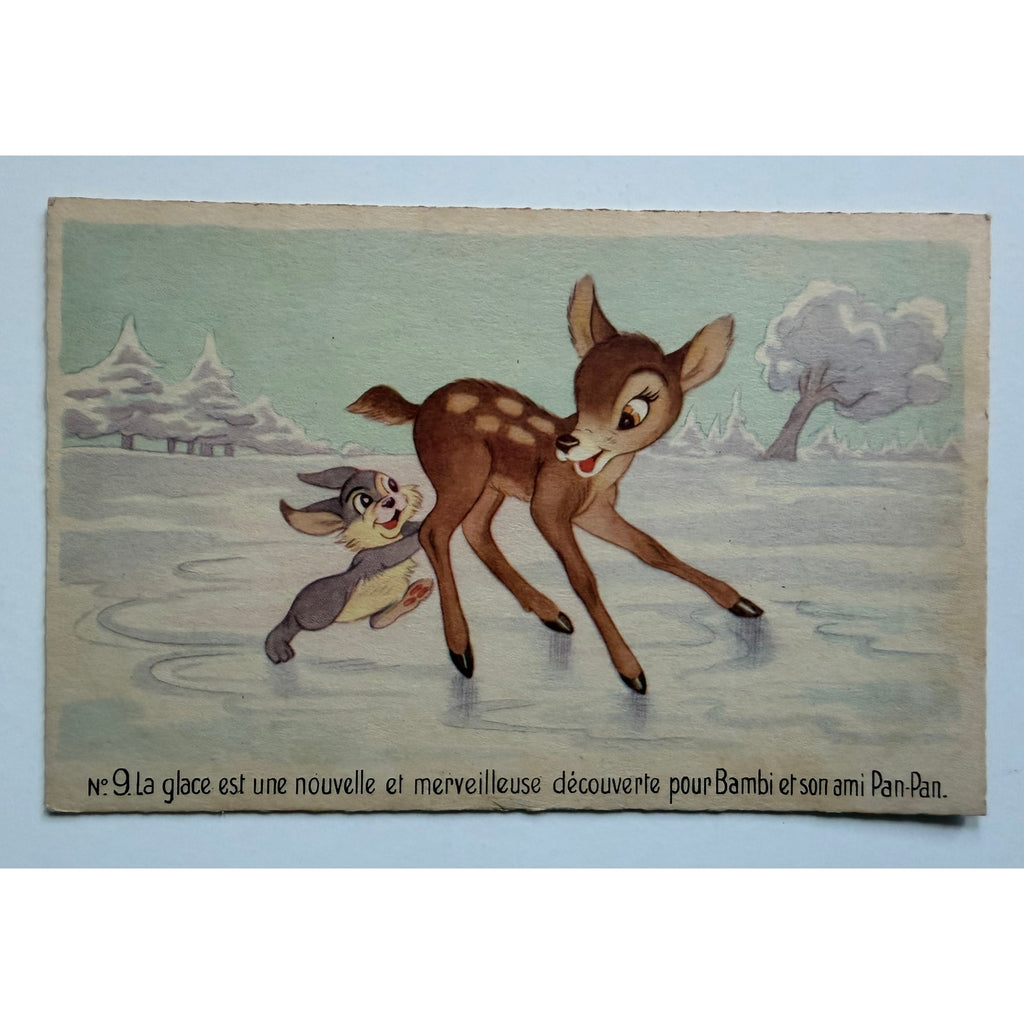 Rare Unused French 1940s Walt Disney Bambi Postcard Thumper Pan Pan Mickey Mouse, Vintage Disney