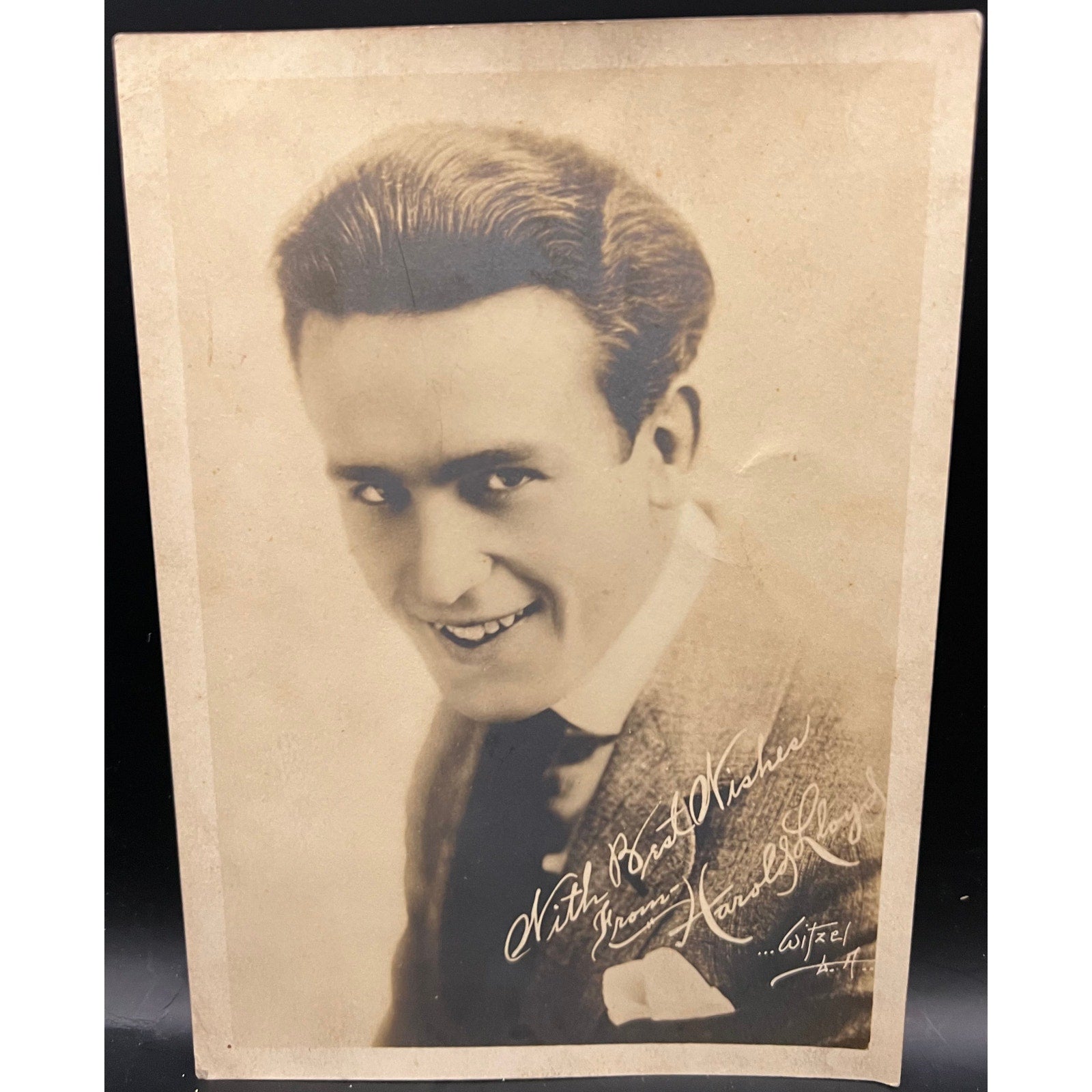 Rare 1920's Witzel Harold Lloyd Photograph Thick Stock Fan Photo Hollywood Safety Last The Freshman,Never Weaken, Movie Crazy