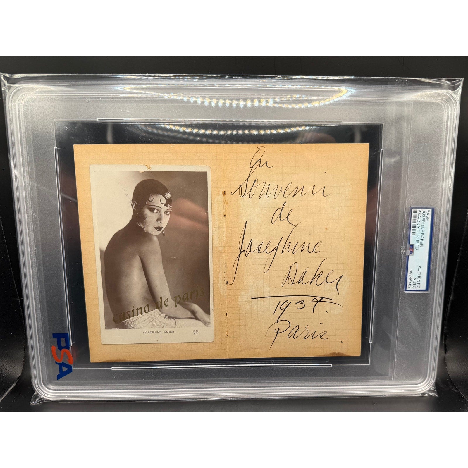 RARE Paris 1934 Josephine Baker Autograph Signed PSA Folies Bergere, Danse Sauvage, Casino De Paris, Black Pearl, Black Venus