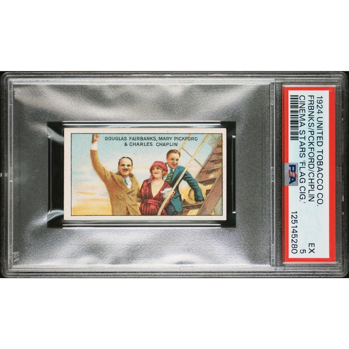 1924 United Tobacco Charlie Chaplin, Mary Pickford, Douglas Fairbanks, PSA 5, Rare Flag Back, Only 6 Graded, United Artists