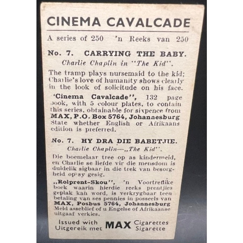 1940 Cinema Cavalcade Charlie Chaplin Cigarette Card The Kid Charles Chaplin Modern Times, City Lights, Gold Rush