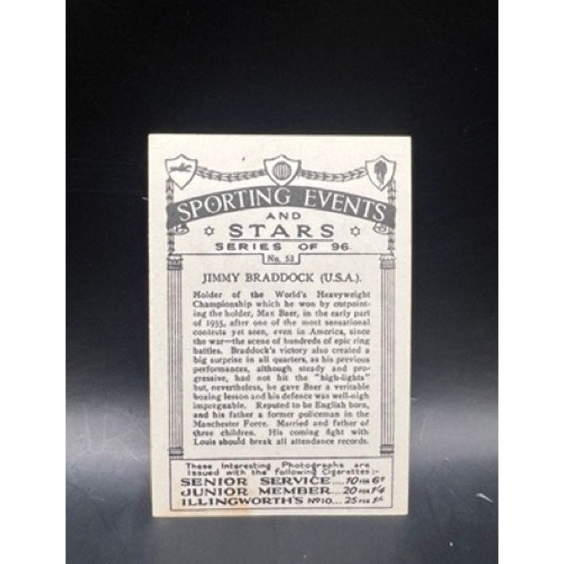 1935 Pattreioux Sporting Events James Braddock Card Cinderella Man Heavyweight Champion Boxing Card, Jimmy Braddock