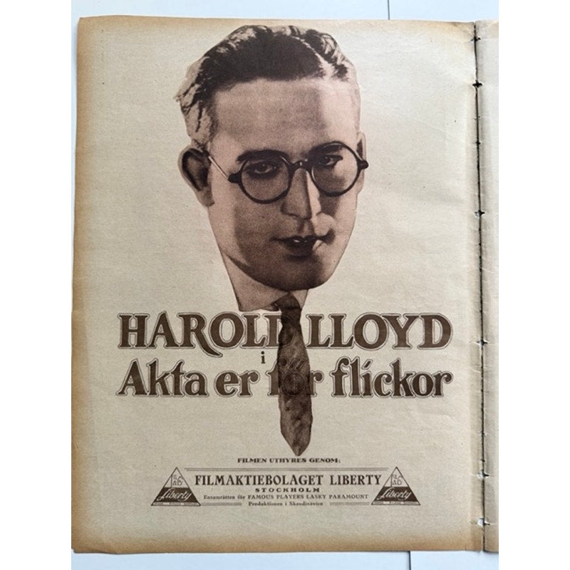RARE Swedish Film Journalen 1924 Harold Lloyd Magazine, Girl Shy, Safety Last, The Freshman, Speedy, Why Worry, Hollywood