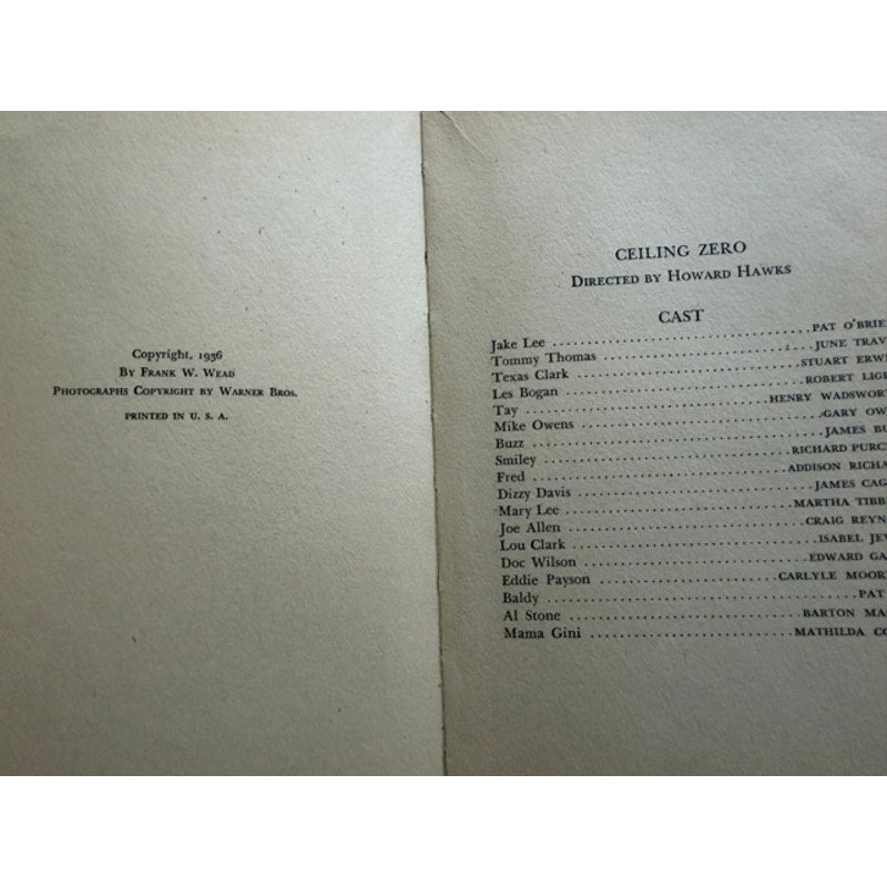 RARE 1936 Ceiling Zero Pat O'Brien James Cagney Movie Tie In Book, Hollywood, White Heat, Public Enemy, Yankee Doodle Dandy, Blonde Crazy