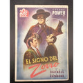 1940s Spanish Mark of Zorro Movie Herald Handbill Tyrone Power, Basil Rathbone, Hollywood, Don Diego, Ty Power