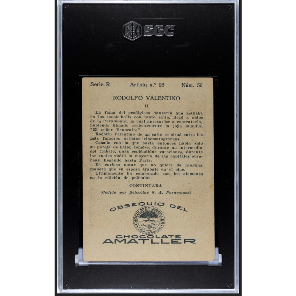 ONLY 1 GRADED 1920s Rudolph Valentino Spanish Chocolate Card SGC 2.5 Fencing, Sheik, Blood and Sand, A Sainted Devil, The Young Rajah