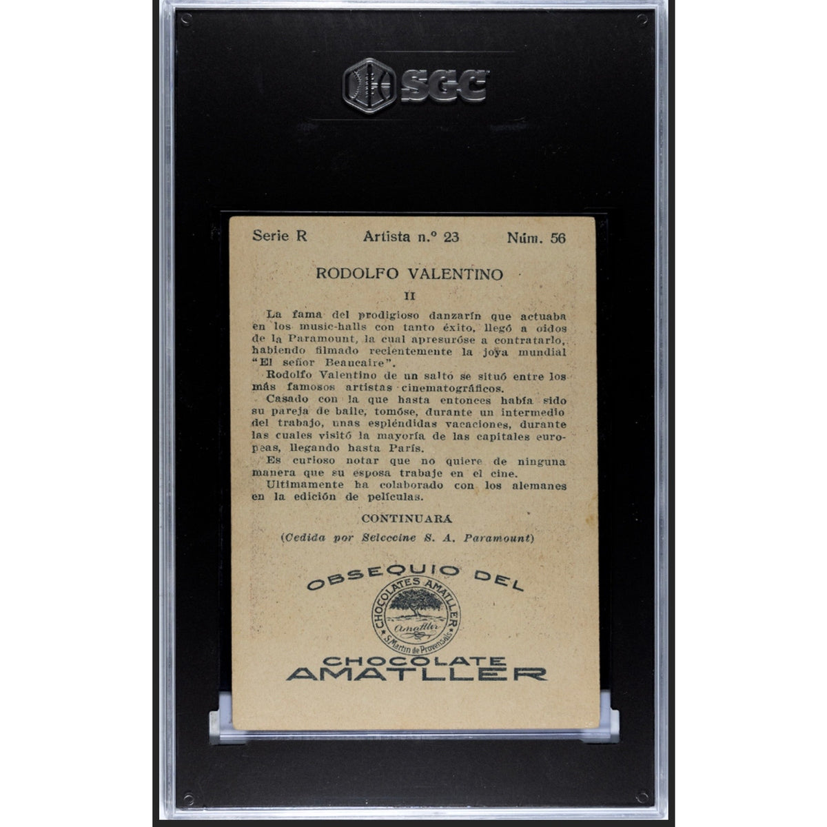 ONLY 1 GRADED 1920s Rudolph Valentino Spanish Chocolate Card SGC 2.5 Fencing, Sheik, Blood and Sand, A Sainted Devil, The Young Rajah