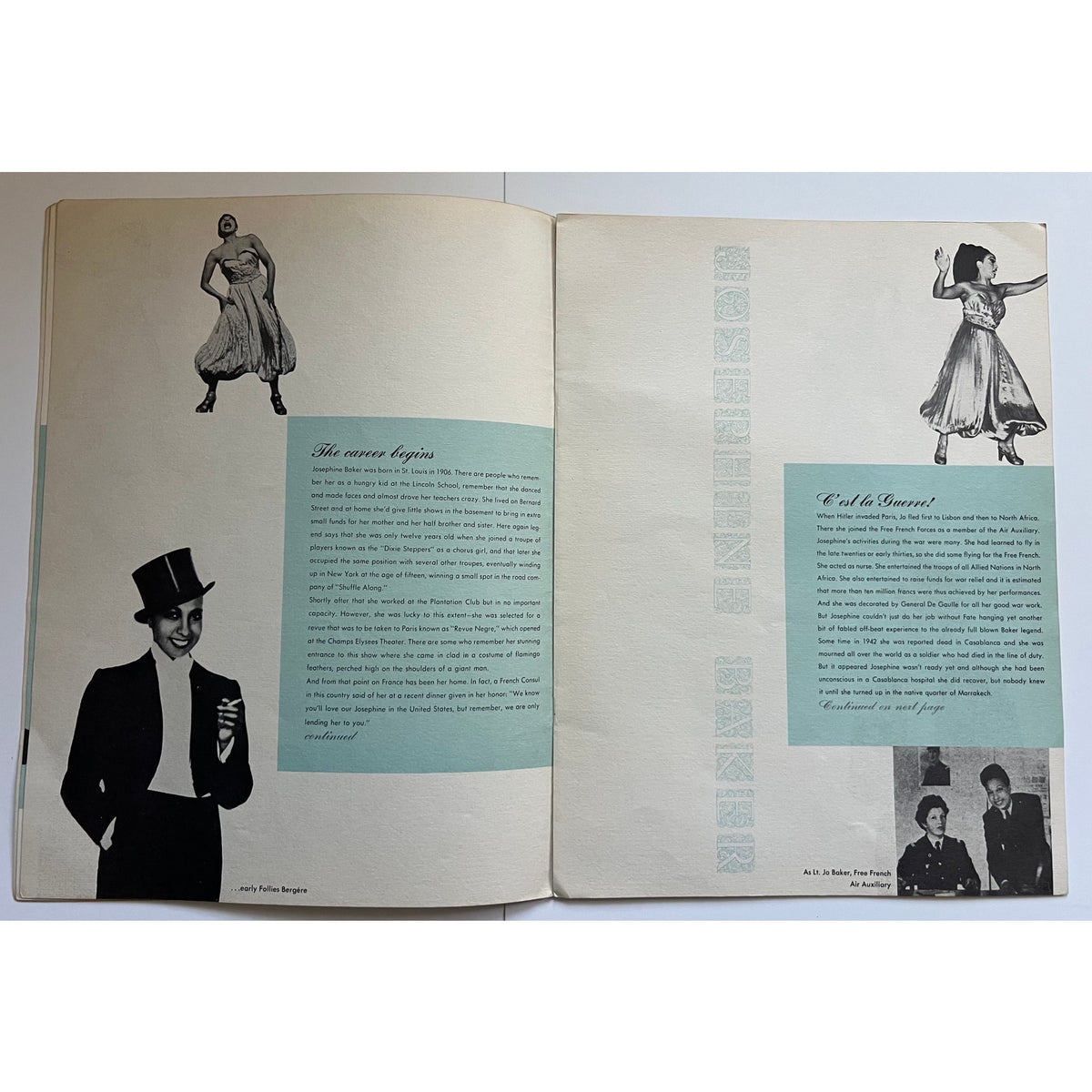 Magnificent 40s - 50s Josephine Baker Program ZouZou, Black Venus, Hollywood, Folies Bergere, Banana Dance, Siren of the Tropics, France