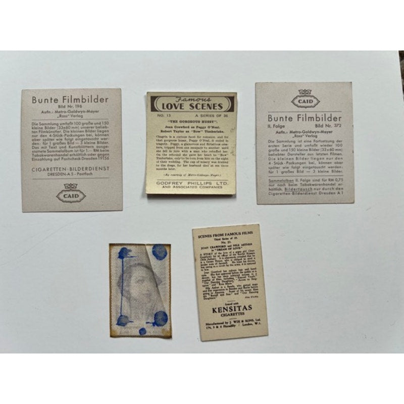 5 RARE 1930s Joan Crawford Tobacco Cards Bunte Filmbilder, Hollywood Grand Hotel, Sadie McKee, Berserk, Baby Jane, Mildred Pierce