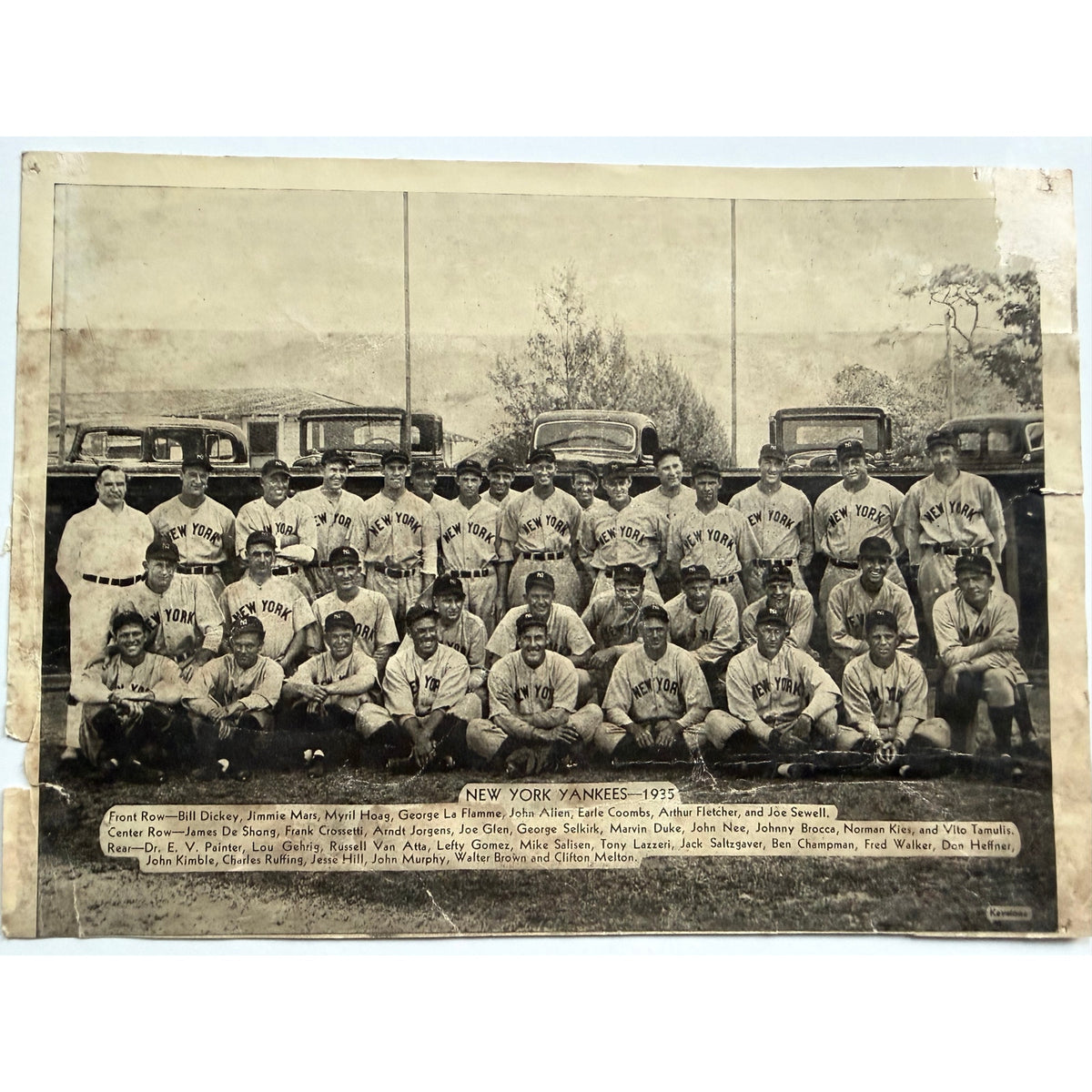 Original 1936 National Chicle R311 1935 New York Yankees Team Lou Gehrig Photo, Iron Horse, Bill Dickey, Lefty Gomez, Joe Sewell, Lazzeri