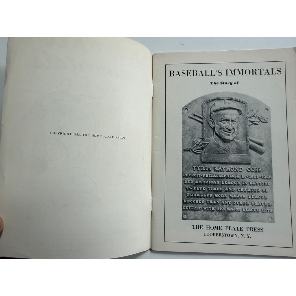 RARE 1953 Baseball's Immortals Ty Cobb Booklet Hall of Fame Series Number 1, Baseball, Georgia Peach, Cooperstown New York, Detroit Tigers