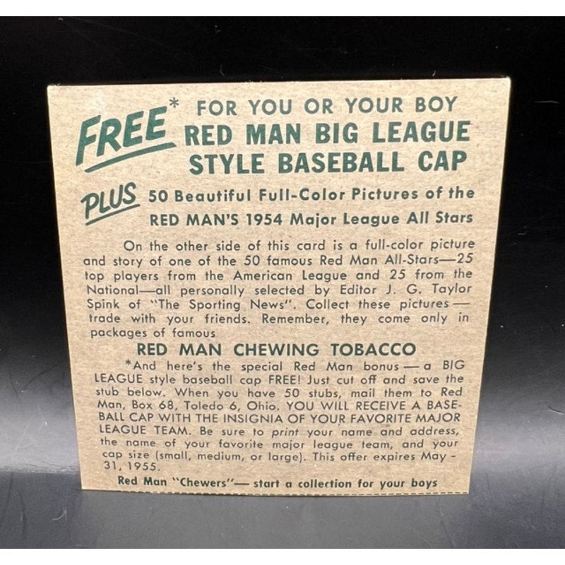 1954 Red Man Al Red Schoendienst St. Louis Cardinals Baseball Card HOF No Tab, MLB, World Champions