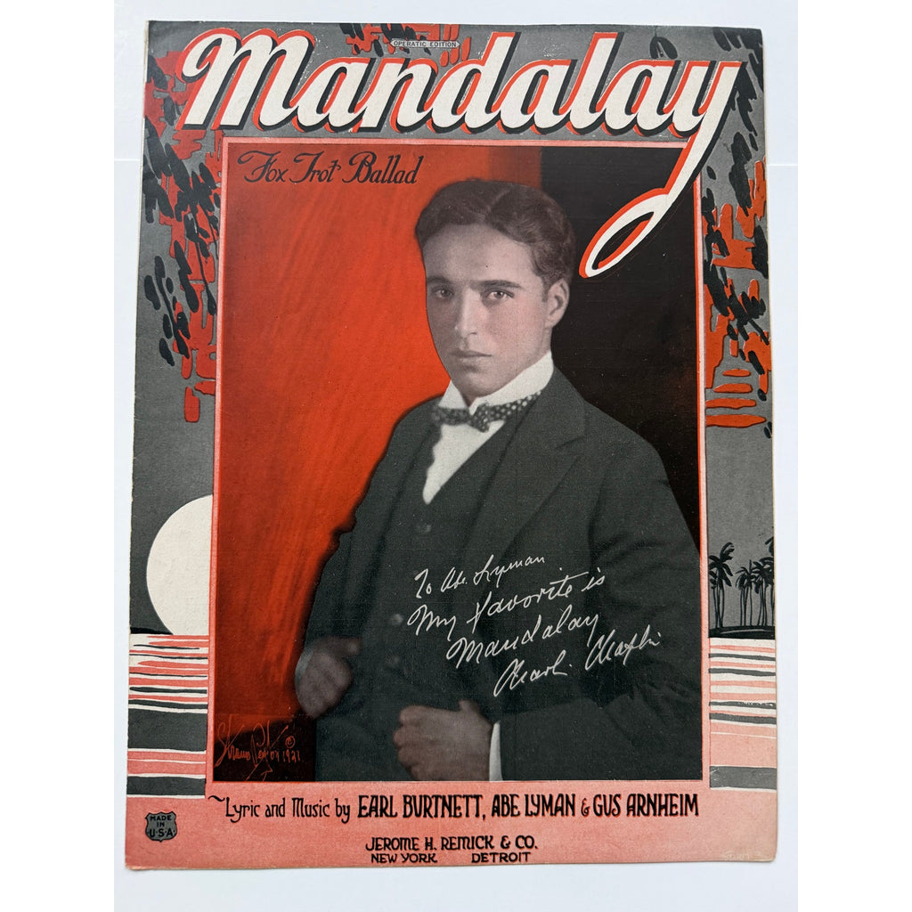 RARE 1921 Charlie Chaplin Sheet Music Mandalay Charles Chaplin, Hollywood, The Kid, Gold Rush, Limelight, Great Dictator, The Circus