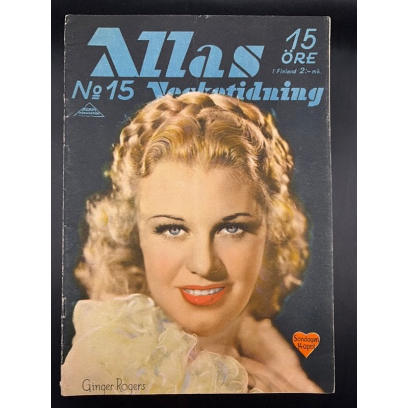 RARE 1935 Swedish Ginger Rogers Magazine Gary Cooper, Fred Astaire, Hollywood, Gold Diggers, Astaire Rogers