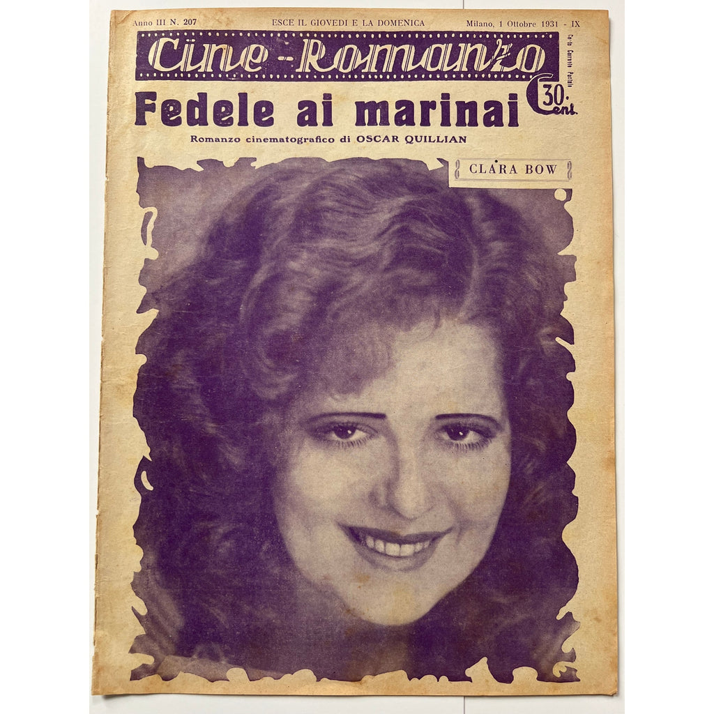 RARE Italian 1931 Clara Bow Magazine Cine Romanzo Al Capone, It Girl, Wings, Hollywood, Hoopla, The Saturday Night Kid, The Wild Party