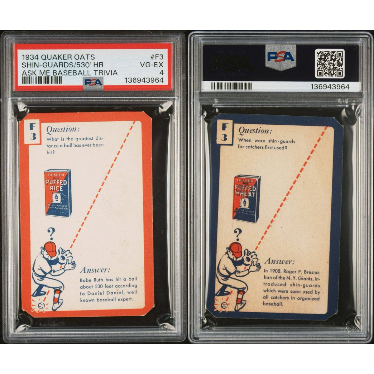1934 Quaker Oats Babe Ruth PSA 4 New York Yankees 530 Foot HR, Ask Me Baseball Trivia, Brooklyn Dodgers, Bambino, Boston Red Sox