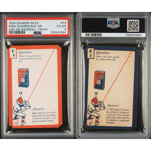 1934 Quaker Oats Babe Ruth PSA 4 New York Yankees 530 Foot HR, Ask Me Baseball Trivia, Brooklyn Dodgers, Bambino, Boston Red Sox